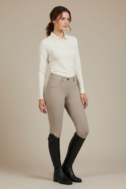 Pantalon Équitation Beige Femme Silicone Ajusté Confortable - Polyester