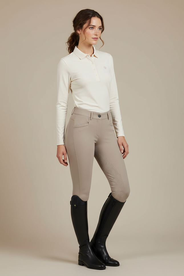 Pantalon Équitation Beige Femme Silicone Ajusté Confortable - Polyester