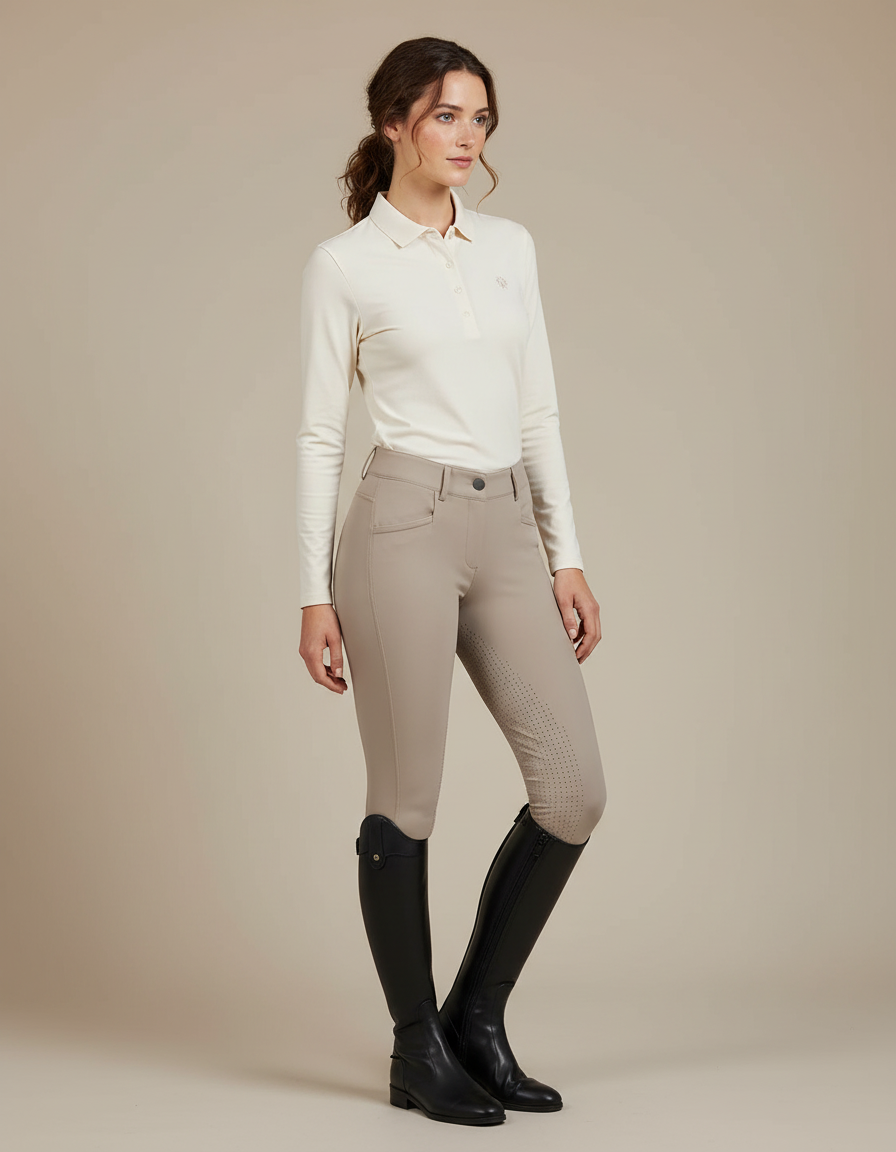 Pantalon Équitation Beige Femme Silicone Ajusté Confortable - Polyester