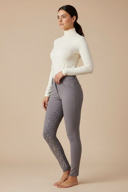 Pantalon Équitation Femme Gris Slim - Polyester