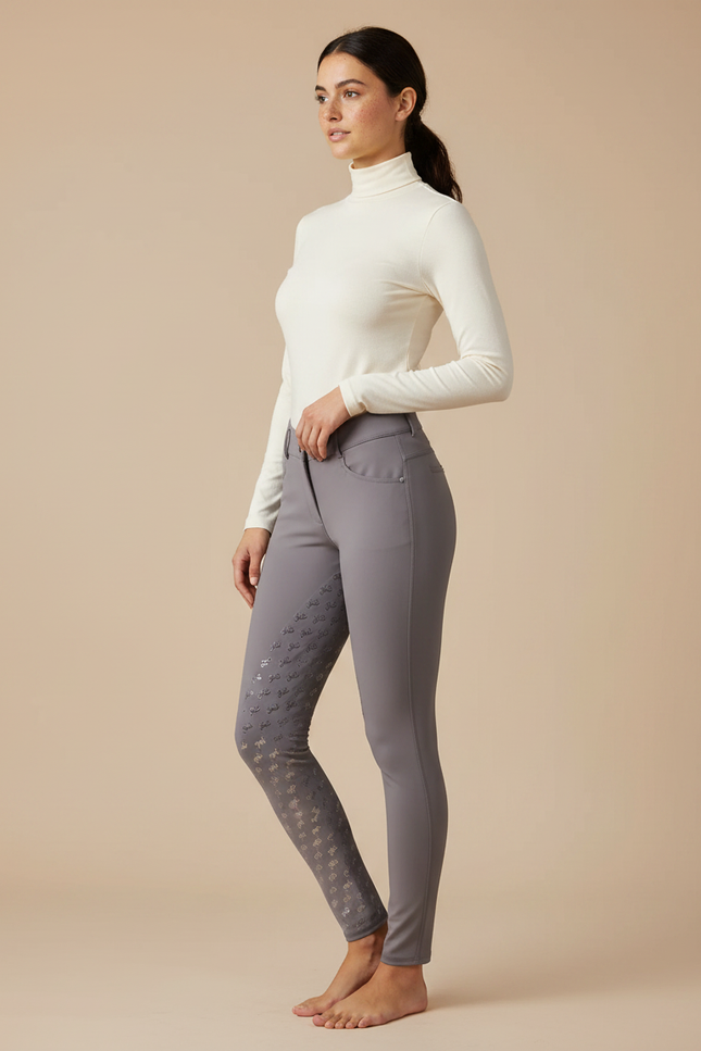 Pantalon Équitation Femme Gris Slim - Polyester