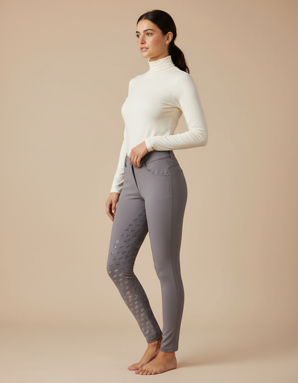 Pantalon Équitation Femme Gris Slim - Polyester
