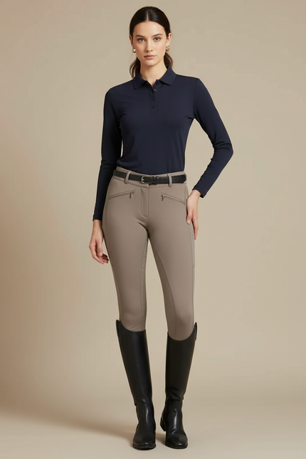 Pantalon Équitation Femme Beige Silicone Ajusté Élégant - Polyester