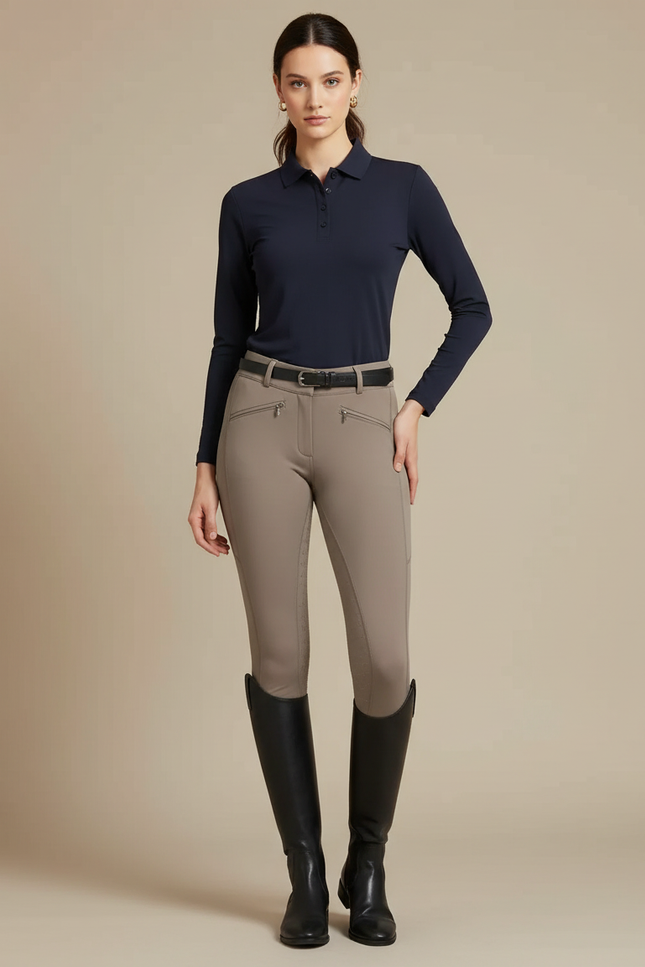 Pantalon Équitation Femme Beige Silicone Ajusté Élégant - Polyester