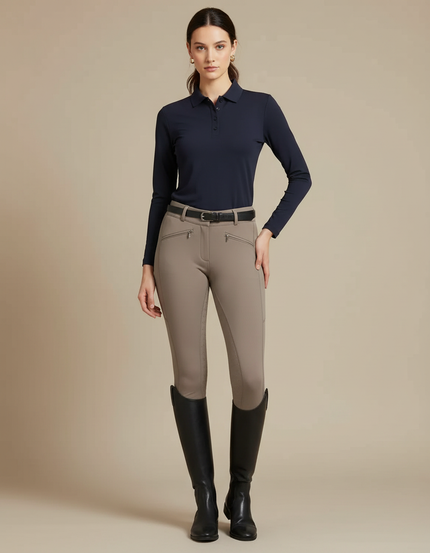 Pantalon Équitation Femme Beige Silicone Ajusté Élégant - Polyester