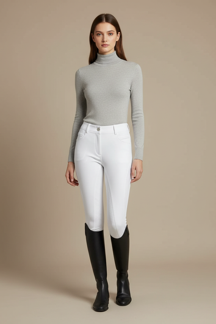 Pantalon Équitation Blanc Silicone Grip Ajusté Femme - Polyester