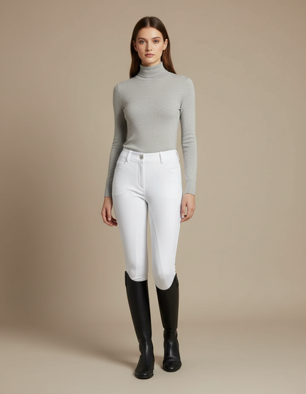 Pantalon Équitation Blanc Silicone Grip Ajusté Femme - Polyester