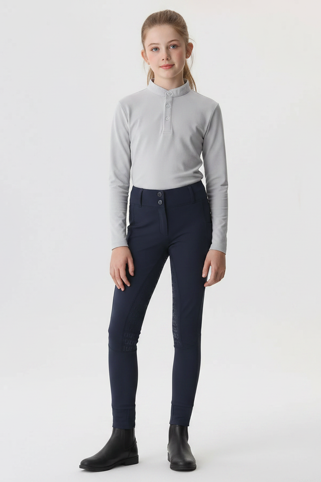 Pantalon Équitation Marine Enfant Adhérent Silicone Ajusté - Polyester