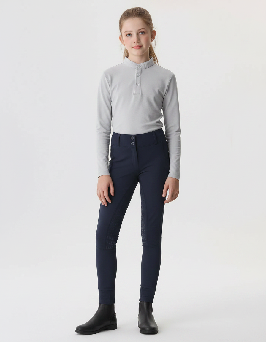 Pantalon Équitation Marine Enfant Adhérent Silicone Ajusté - Polyester