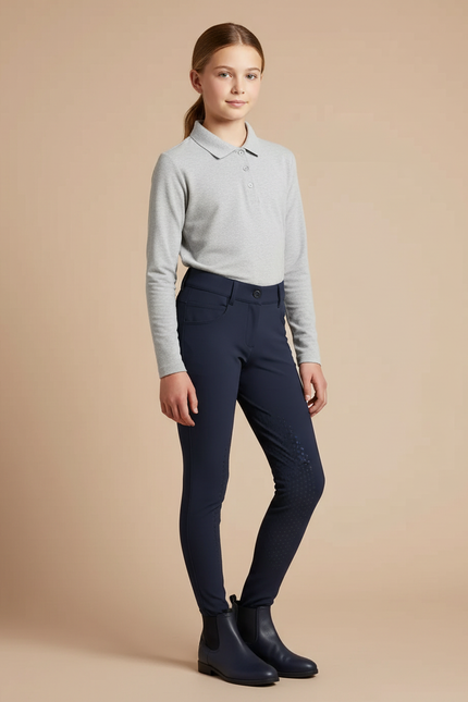 Pantalon Équitation Marine Fille Silicone Confortable - Polyester