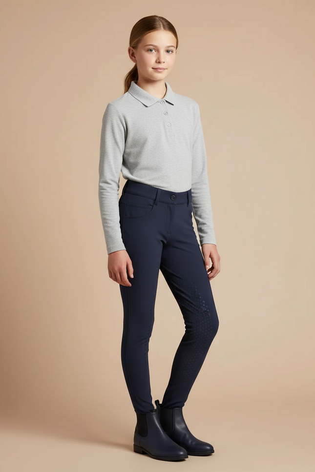 Pantalon Équitation Marine Fille Silicone Confortable - Polyester
