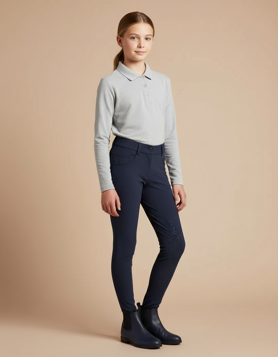 Pantalon Équitation Marine Fille Silicone Confortable - Polyester