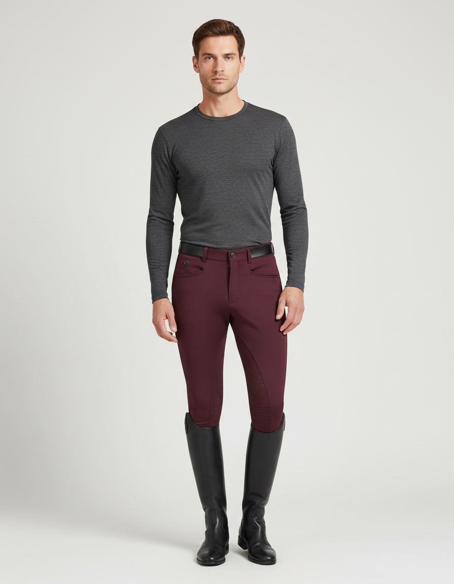 Pantalon Equitation Fond Peau - Bordeaux Polyester