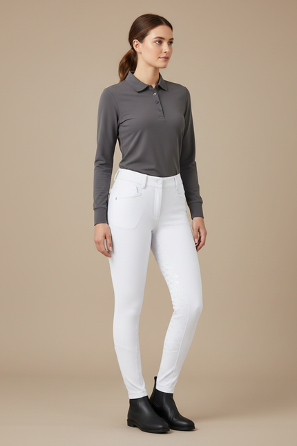 Pantalon Équitation Blanc Femme Silicone Élégant Ajusté - Polyester