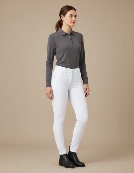 Pantalon Équitation Blanc Femme Silicone Élégant Ajusté - Polyester