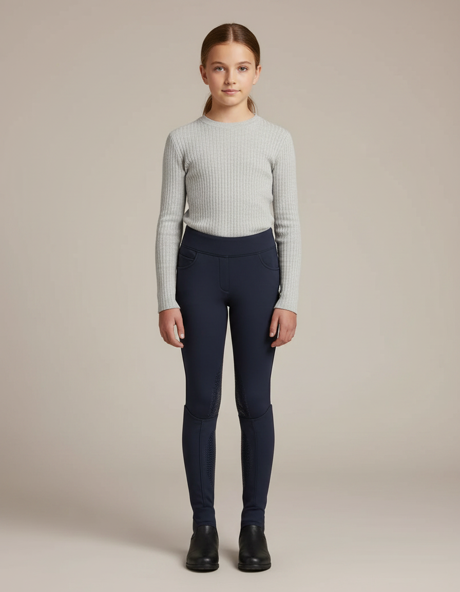 Pantalon Équitation Marine Enfant Silicone Ajusté Hiver - Polyester