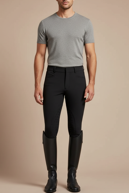 Pantalon Équitation Noir Homme Silicone Stretch Ajusté - Polyester