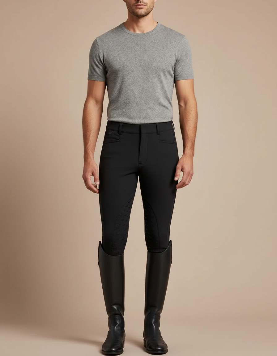 Pantalon Équitation Noir Homme Silicone Stretch Ajusté - Polyester