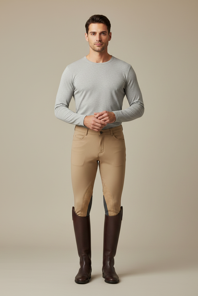 Pantalon Équitation Homme Beige Silicone Adhérent Ajusté - Polyester