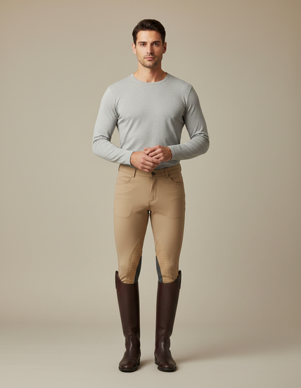 Pantalon Équitation Homme Beige Silicone Adhérent Ajusté - Polyester