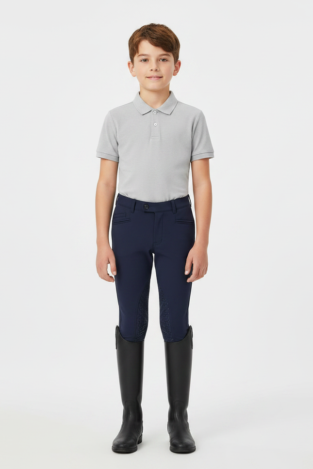 Pantalon Équitation Marine Silicone Enfant Ajusté - Polyester