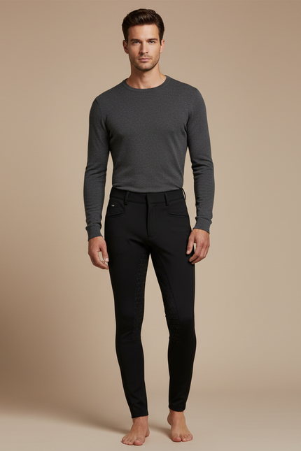 Pantalon Équitation Noir Silicone Homme Stretch Adhérent Sport - Polyester