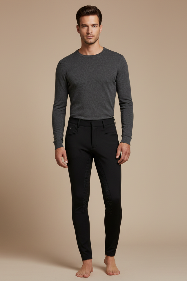 Pantalon Équitation Noir Silicone Homme Stretch Adhérent Sport - Polyester