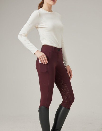 Pantalon Équitation Femme Bordeaux Silicone Ajusté Respirant - Polyester