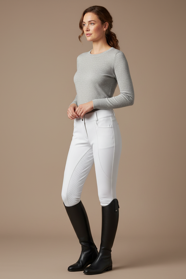 Pantalon Équitation Blanc Femme Ajusté Silicone Poches - Polyester