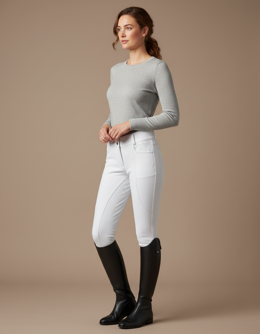 Pantalon Équitation Blanc Femme Ajusté Silicone Poches - Polyester
