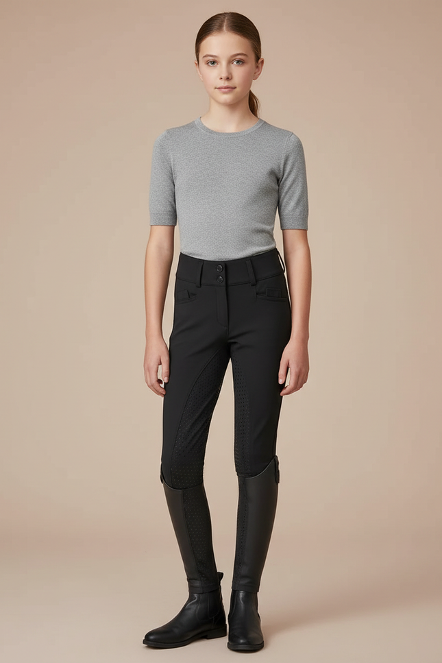Pantalon Équitation Noir Enfant Silicone Full-Seat Élégant - Polyester