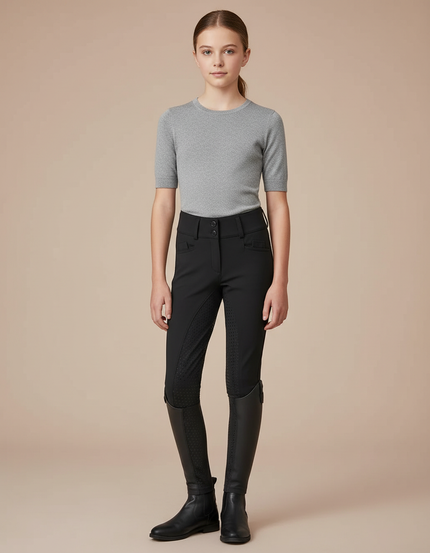 Pantalon Équitation Noir Enfant Silicone Full-Seat Élégant - Polyester