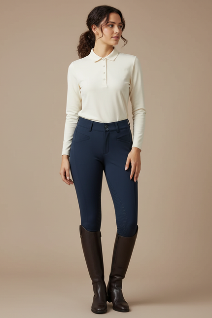 Pantalon Équitation Bleu Marine Femme Adulte Silicone Grip Ajusté - Polyester