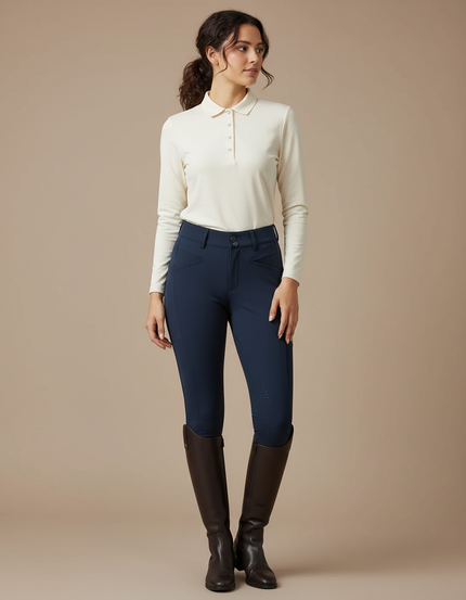 Pantalon Équitation Bleu Marine Femme Adulte Silicone Grip Ajusté - Polyester