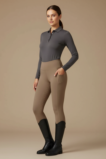 Pantalon Équitation Beige Femme Silicone Grip Ajusté - Polyester