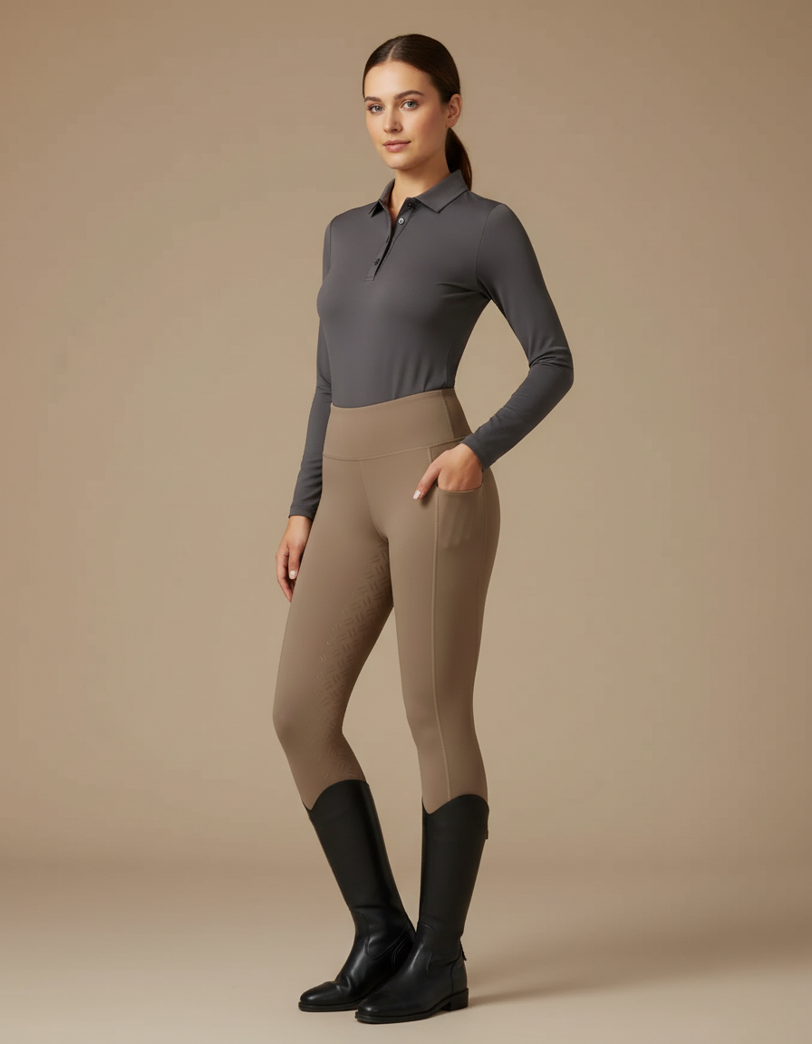 Pantalon Équitation Beige Femme Silicone Grip Ajusté - Polyester