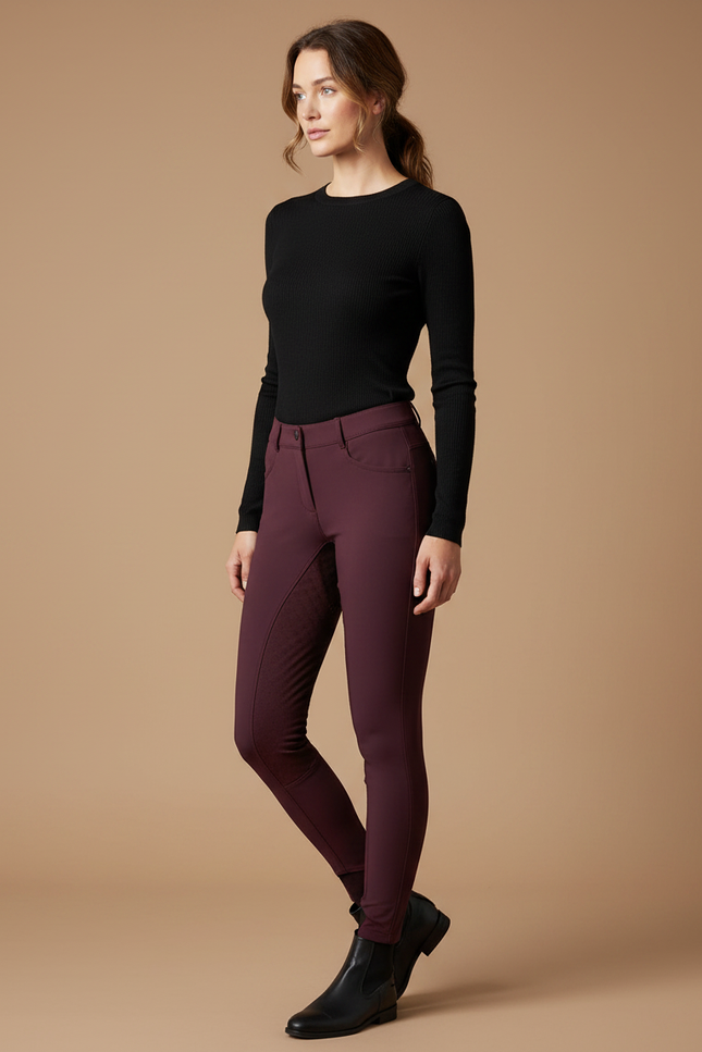 Pantalon Équitation Bordeaux Femme Ajusté Confortable Silicone - Polyester
