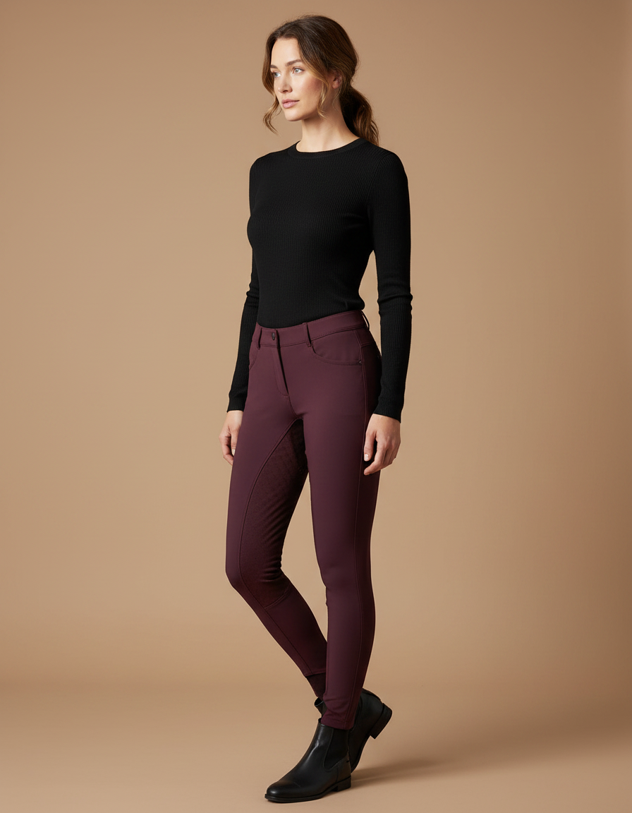 Pantalon Équitation Bordeaux Femme Ajusté Confortable Silicone - Polyester