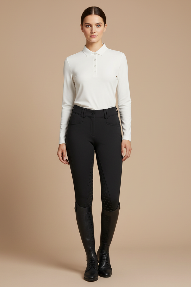 Pantalon Équitation Noir Femme Silicone Confortable Élégant Ajusté - Polyester