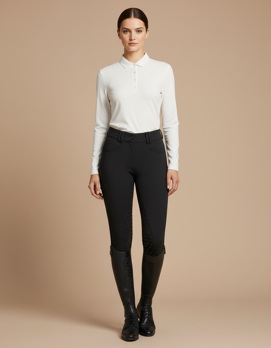 Pantalon Équitation Noir Femme Silicone Confortable Élégant Ajusté - Polyester