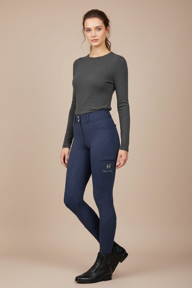 Pantalon Équitation Marine Silicone Femme Confortable Poches - Polyester