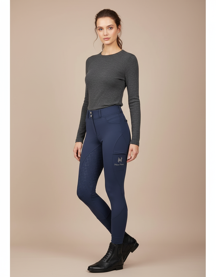 Pantalon Équitation Marine Silicone Femme Confortable Poches - Polyester