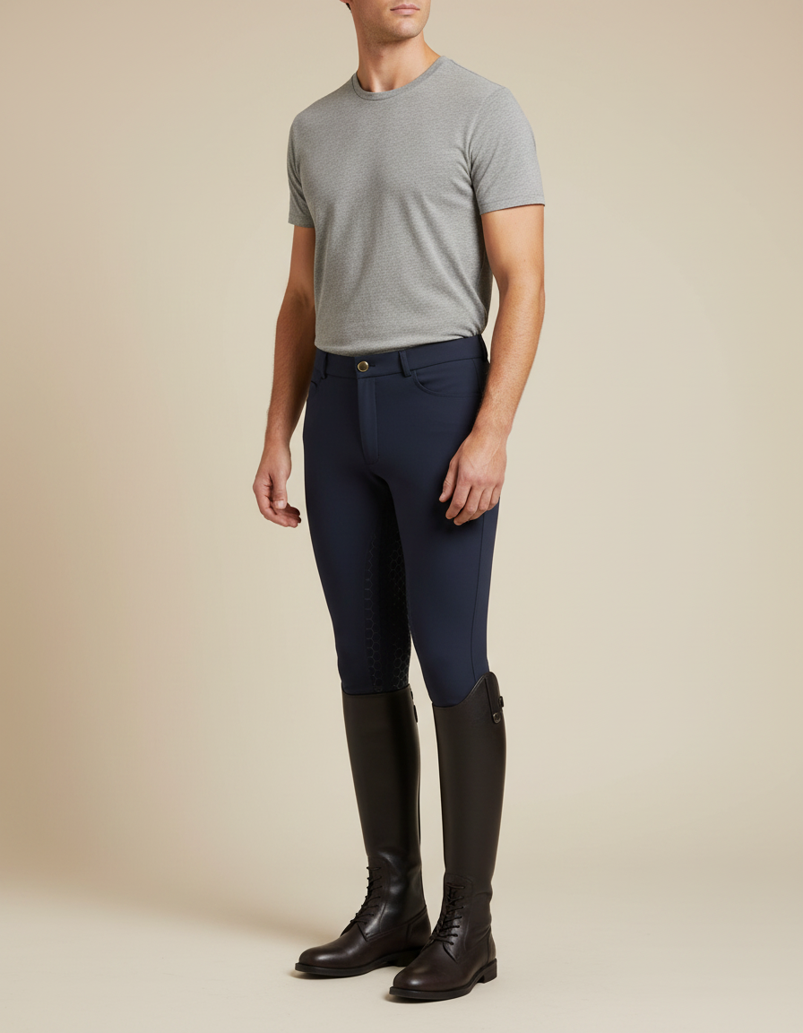 Pantalon Équitation Marine Homme Silicone Adhérent Ajusté - Polyester