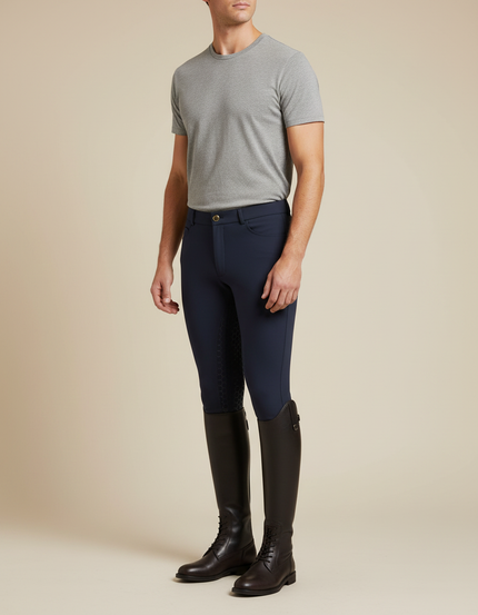 Pantalon Équitation Marine Homme Silicone Adhérent Ajusté - Polyester