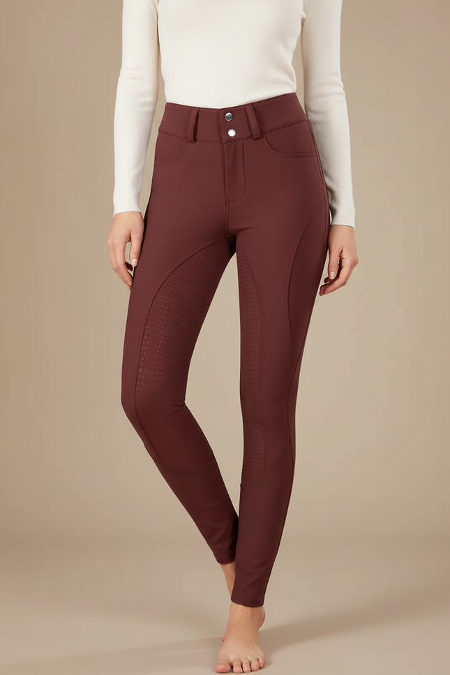 Pantalon Équitation Bordeaux Femme Ajusté Silicone Boutons - Polyester
