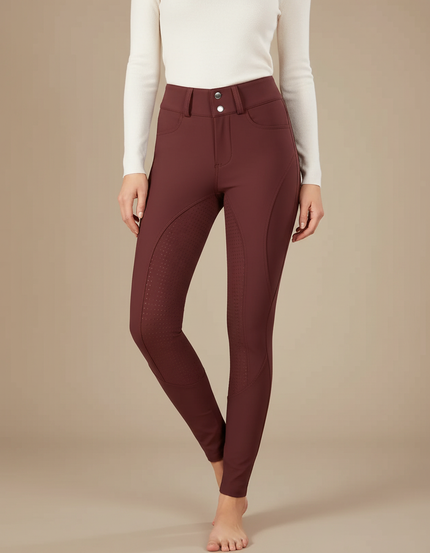 Pantalon Équitation Bordeaux Femme Ajusté Silicone Boutons - Polyester