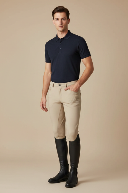 Pantalon Équitation Beige Silicone Homme Ajusté Respirant - Polyester