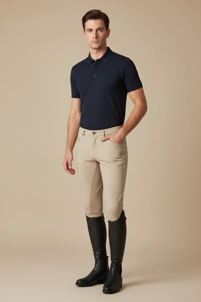Pantalon Équitation Beige Silicone Homme Ajusté Respirant - Polyester