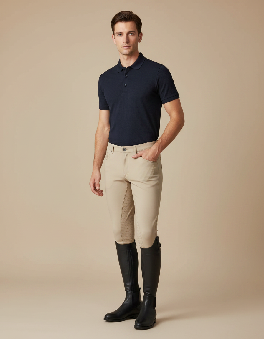 Pantalon Équitation Beige Silicone Homme Ajusté Respirant - Polyester