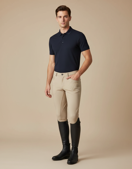 Pantalon Équitation Beige Silicone Homme Ajusté Respirant - Polyester